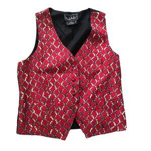 VINTAGE Nicole‎ Miller Silk Vest Flip Phones Red Medium Y2K 1990s Graphic Lined
